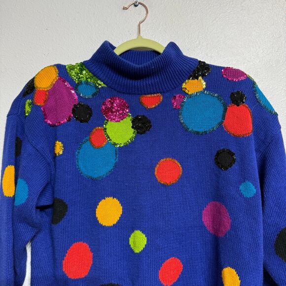 IB Diffusion Sport Blue Sequin Knit Vintage Sweater Sz M - Picture 3 of 13